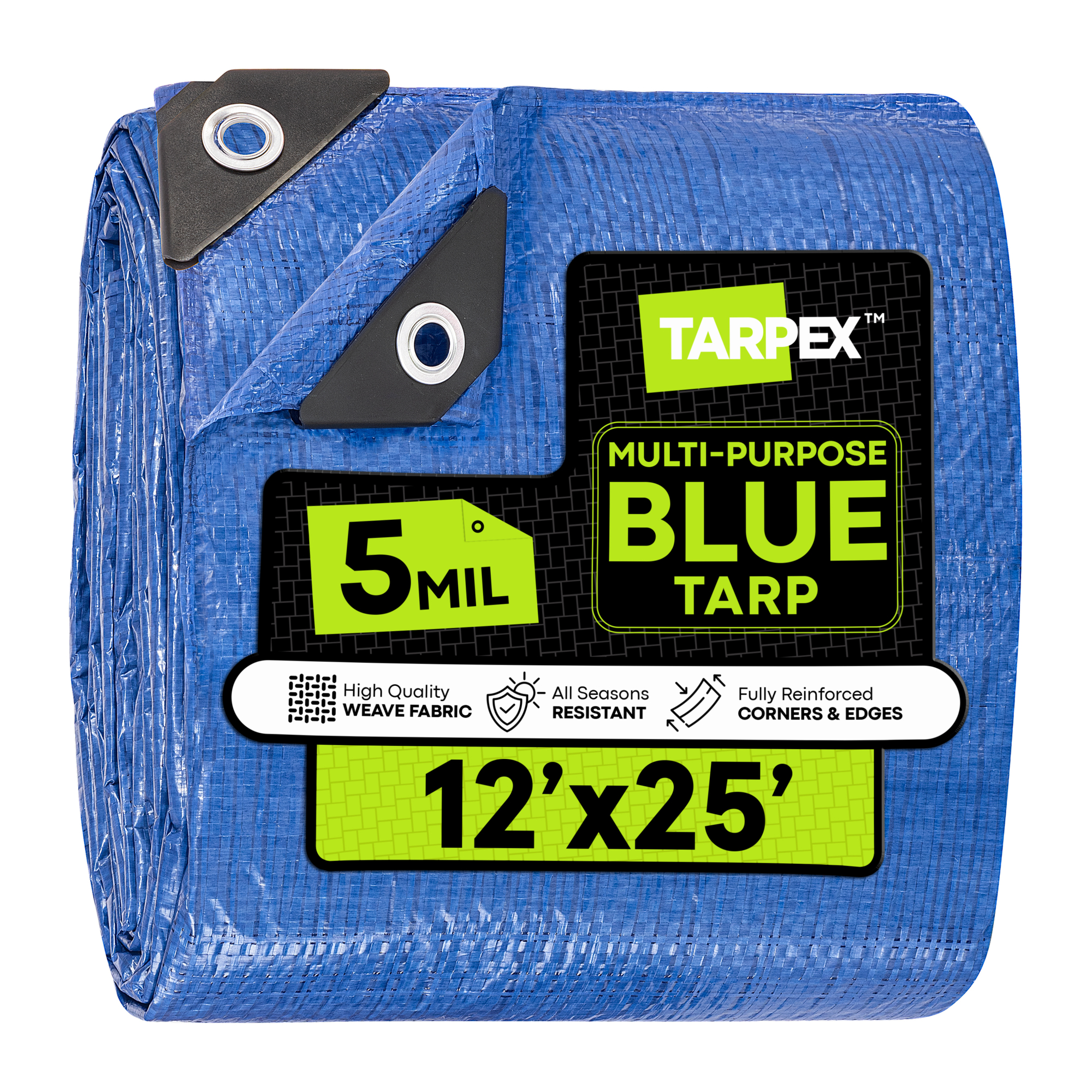 Tarpex 12' x 25' Blue Polyethylene Tarp – 5 Mil Thick, Weather-Resistant, Multipurpose Cover